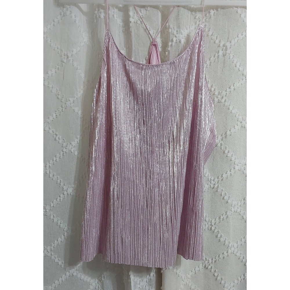 Victorias Secret Pink Metallic Plisse Strappy T-Back Tassel Cami Top Large